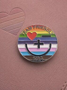 Team Friendly 2024 HIV Stigma Awareness Lapel Pin - Gay Trans Pride Flag Badge